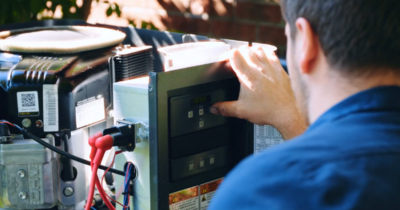 Technician working on home generator
